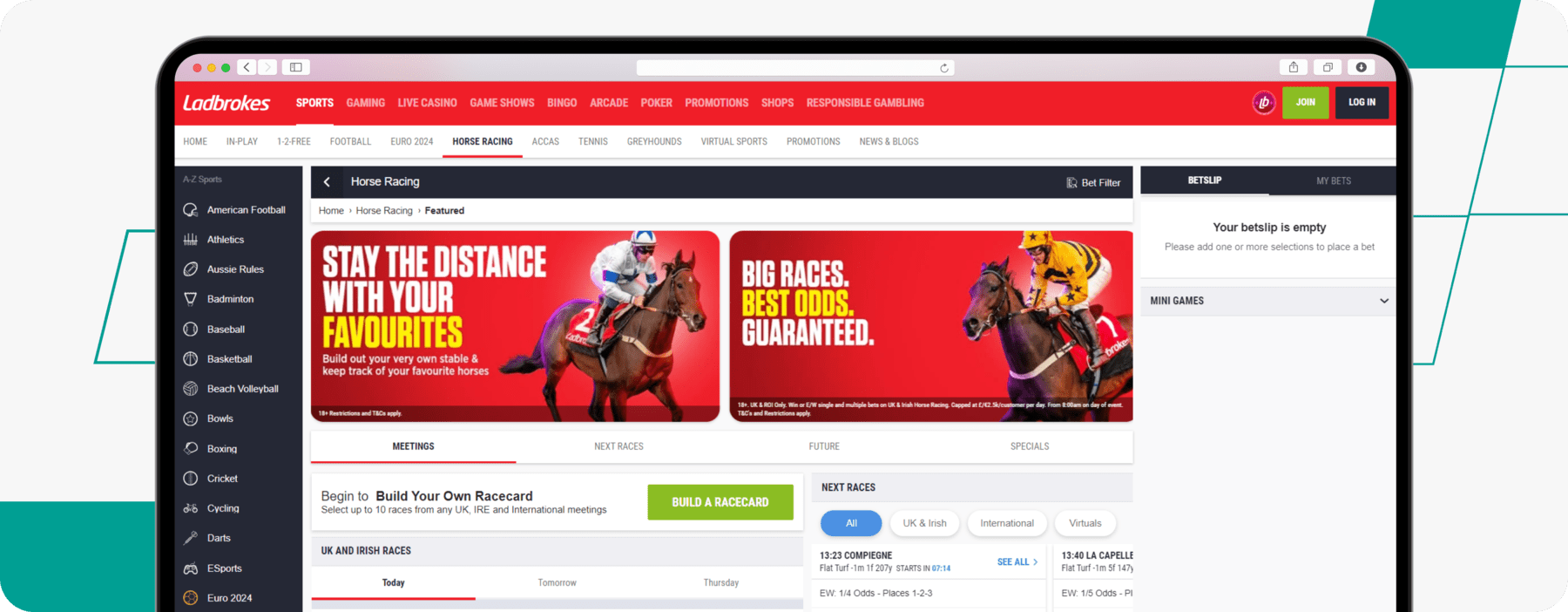 screenshot of ladbrokes glorious goodwood betting page